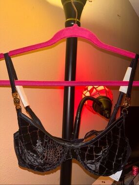 Versace Black Velvet Underwire Bra with Gold Hardware